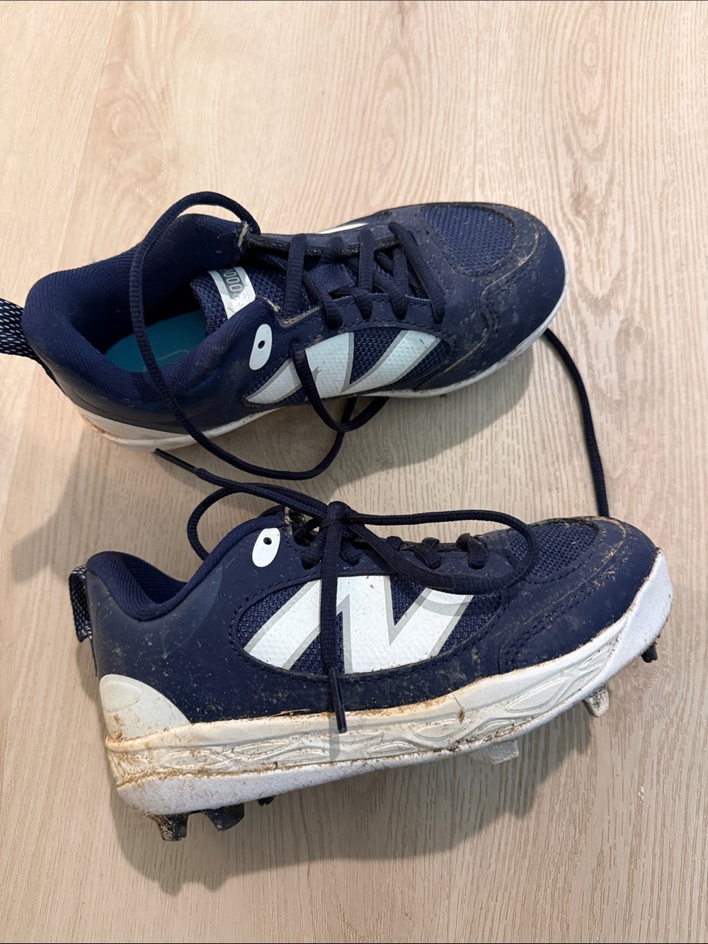 New Balance Navy and White Kids' Athletic Cleats